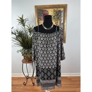 Tacera Shift Dress Women's XL White Black Mediterranean Romantic Goth Resortwear